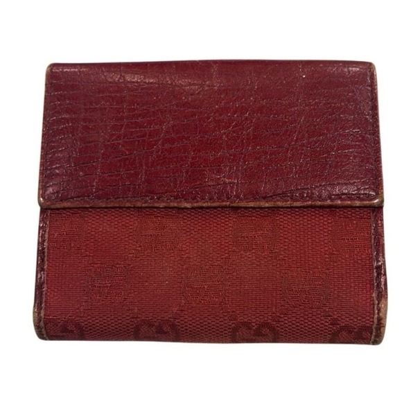 Gucci Black Monogram Red Leather Bifold Wallet Jackie O Style GG Logo ( GOOD CON - Picture 2 of 10